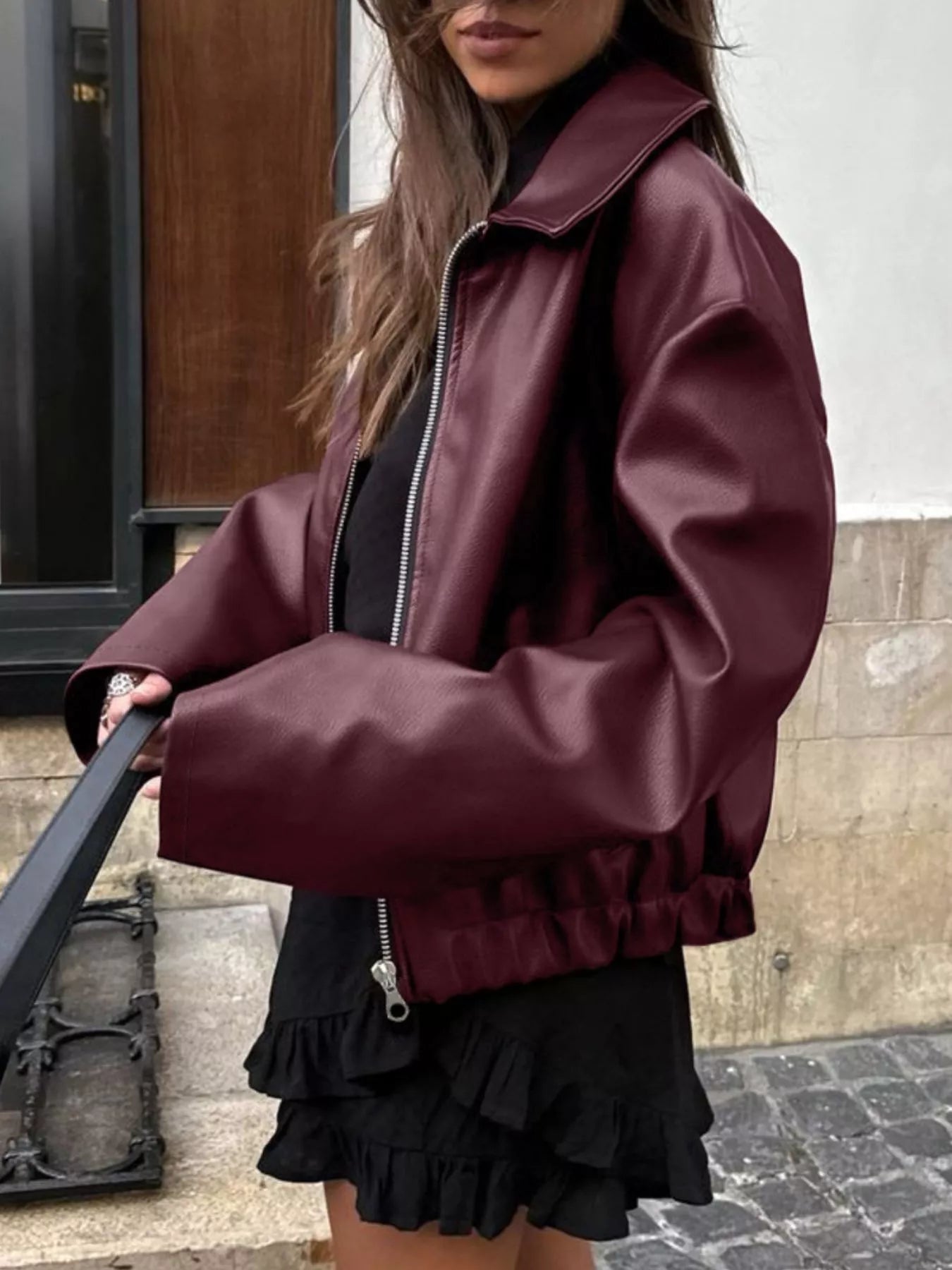 Trendsi Faux Leather Zip Up Jacket -