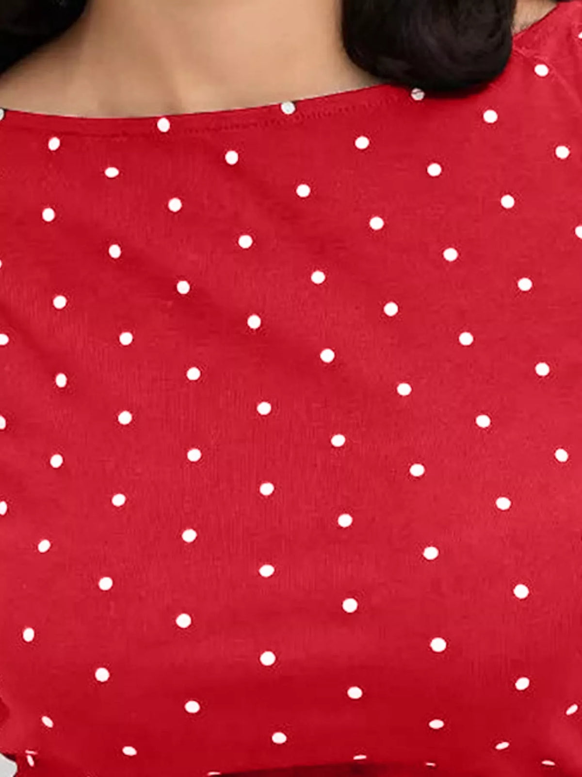 Polka Dot Print Sleeveless Tank Top with Tie Back, detail view in red and white