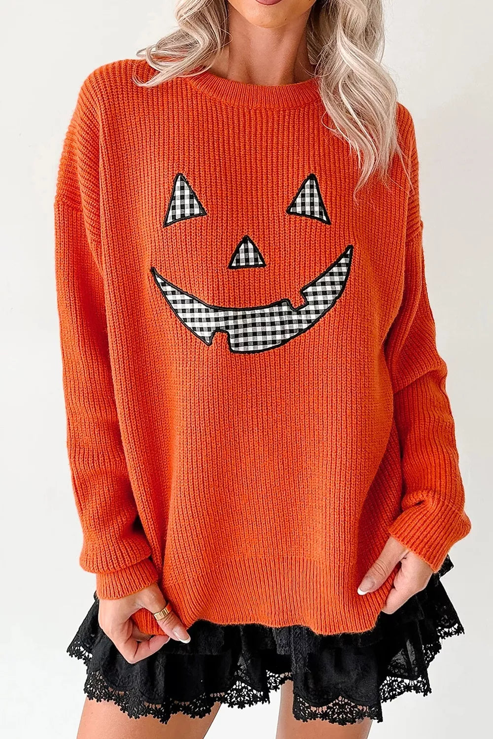 Trendsi Drop Shoulder Long Sleeve Round Neck Halloween Sweater -