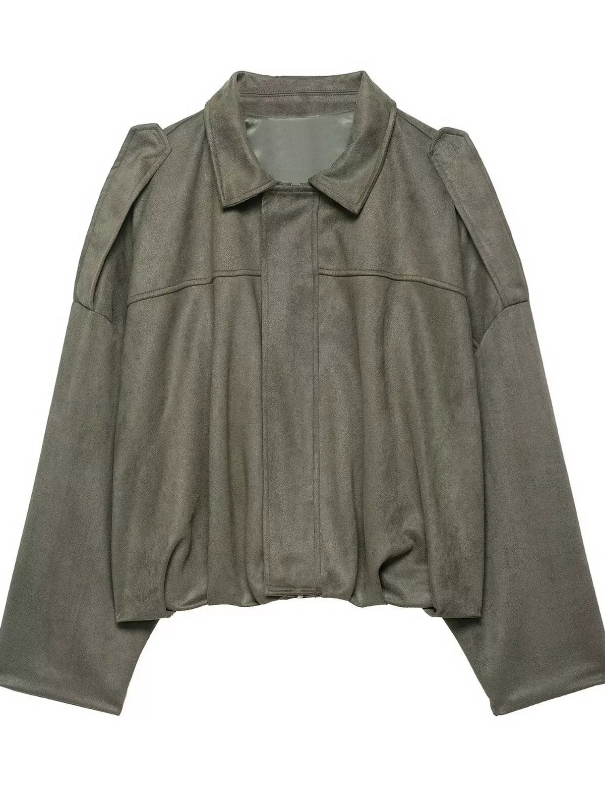 Cropped zip jacket, sage flat front