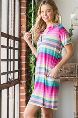 Trendsi Women’s Striped Short Sleeve Mini Tee Dress Polyester Plus Size - Dresses