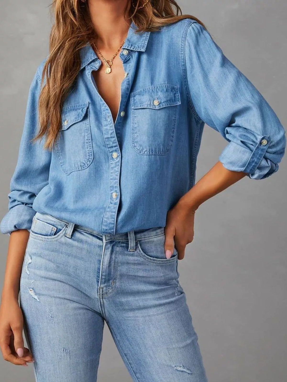 Dark Blue button-down denim shirt