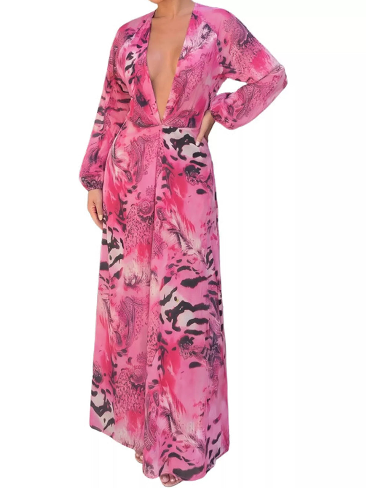 Printed maxi dress, pink front