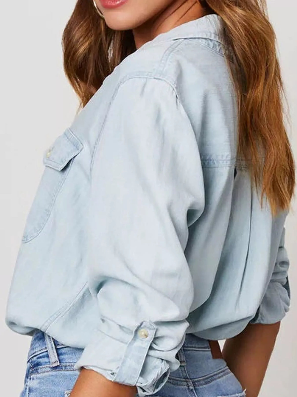 Light Blue button-down denim shirt, back view