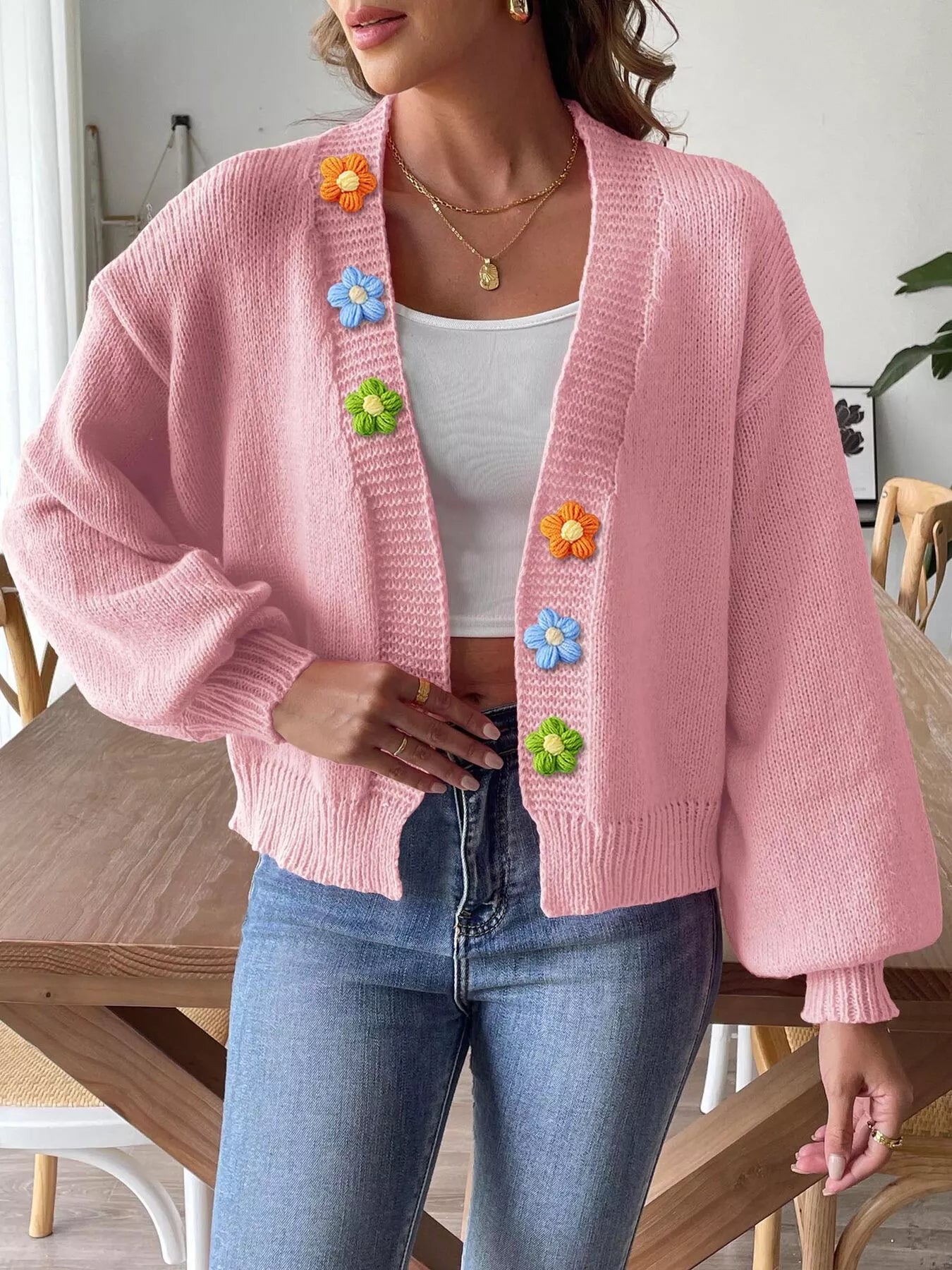Flower open-front cardigan