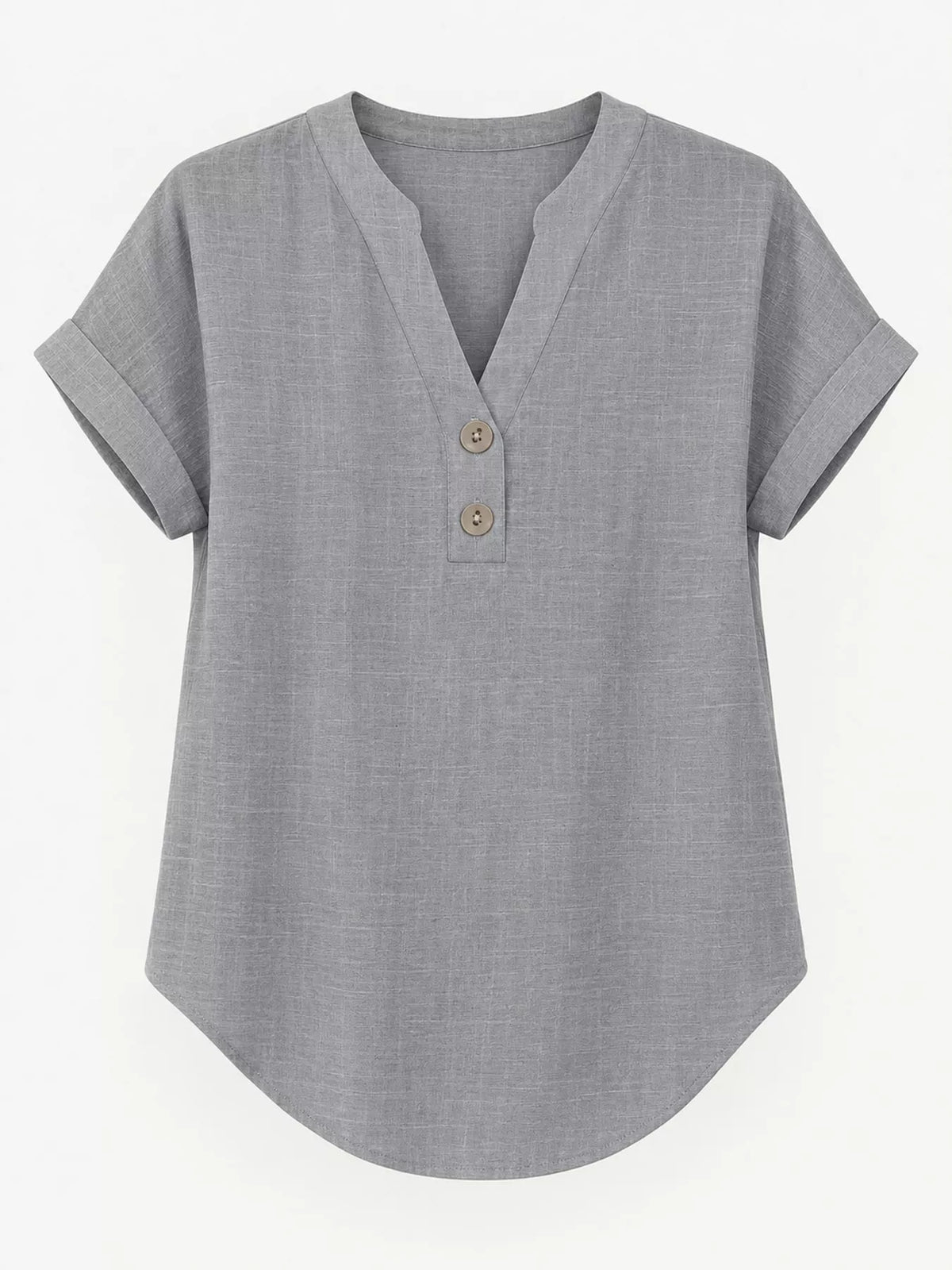 Gray button detail short sleeve blouse, front view