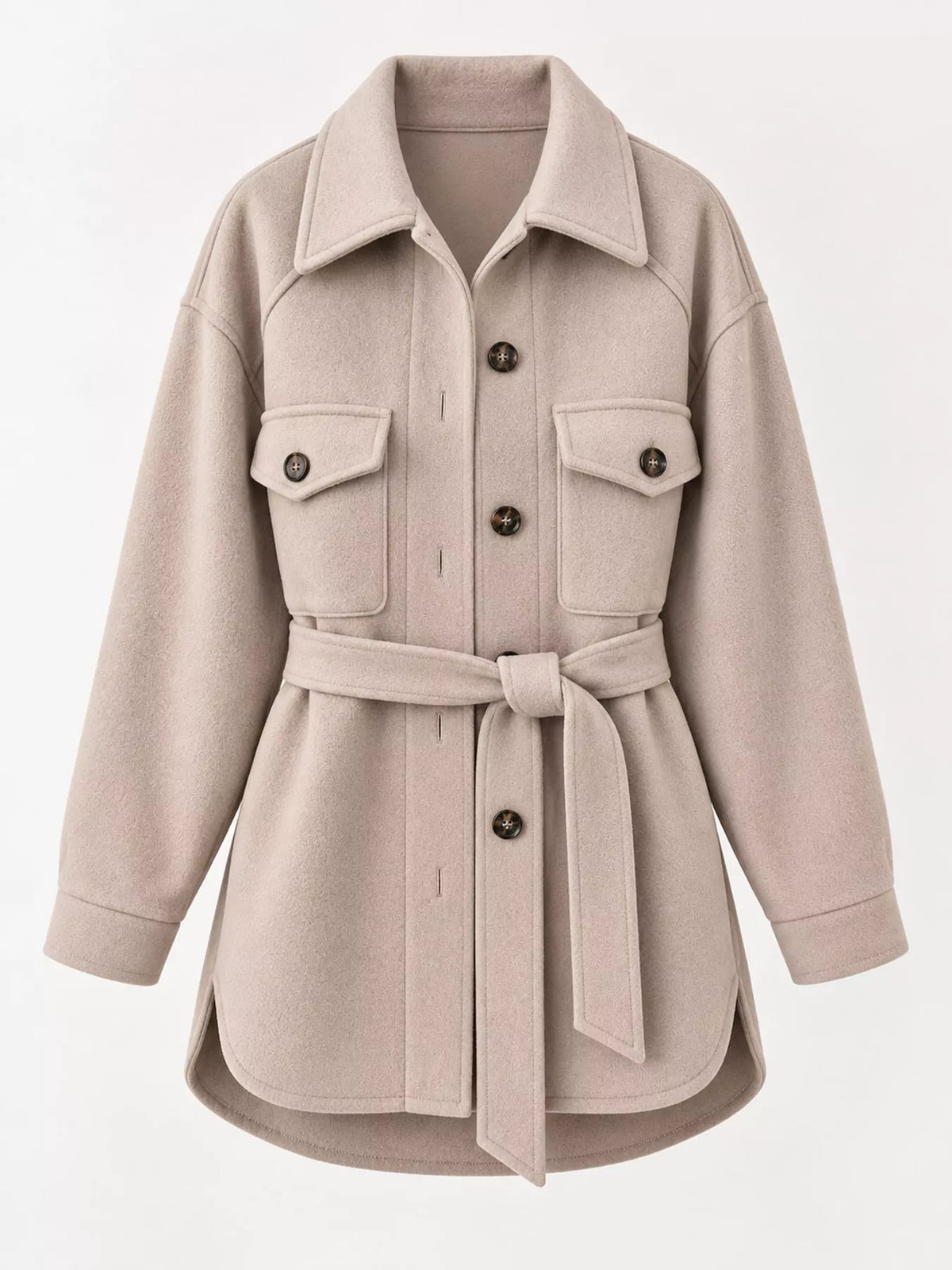 Belted Button-Down Shirt Jacket — garment front