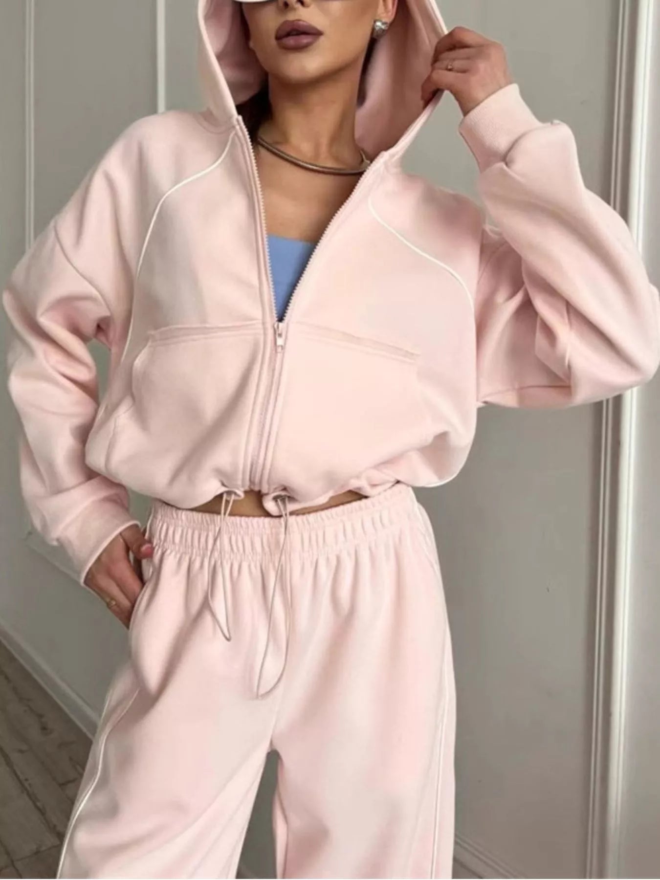 Trendsi Fleece Zip-Up Hoodie and Joggers Set -