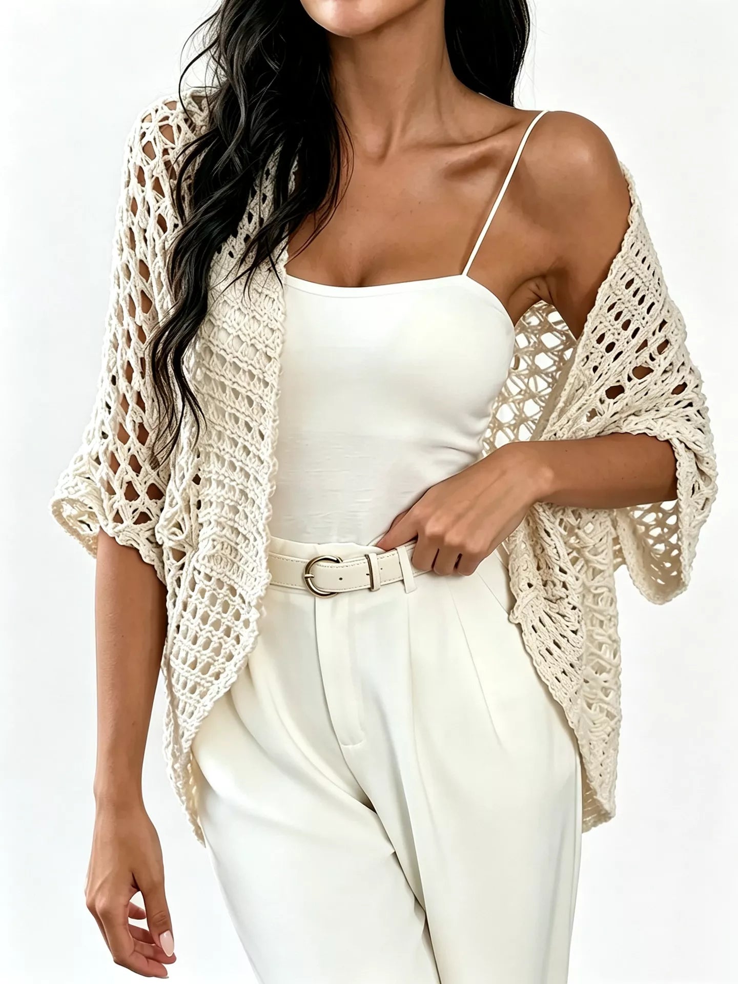 Trendsi Open Front Crochet Cardigan -