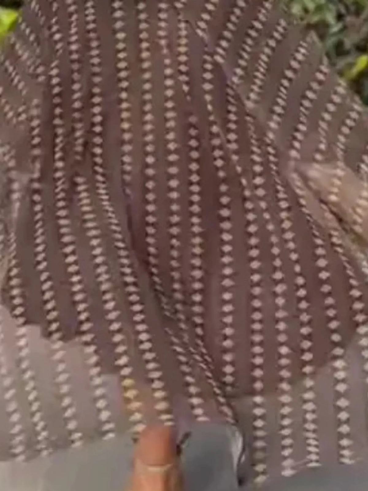 Coffee-Diamond Print ruched dress, detail view