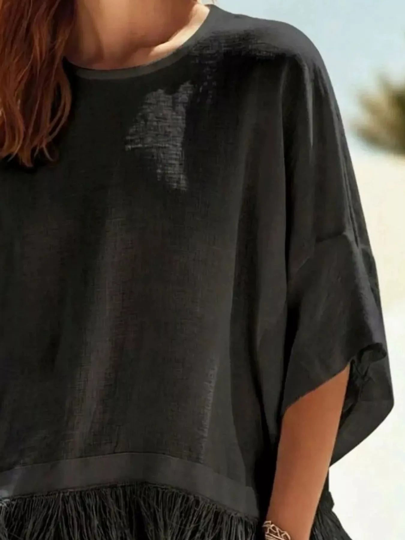 Trendsi Fringed 3/4 Sleeve Blouse -