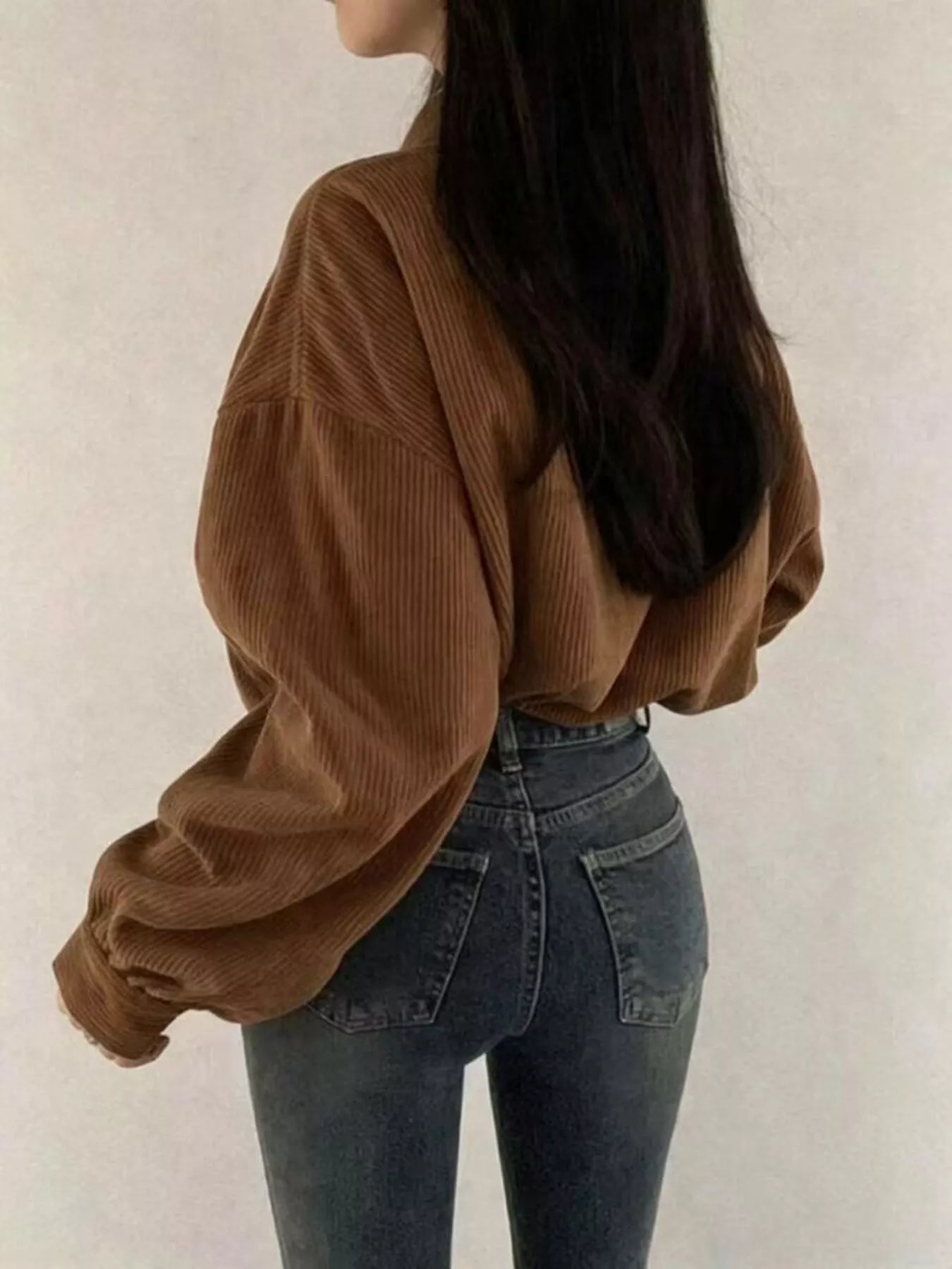 Trendsi Corduroy Snap Down Cropped Jacket -