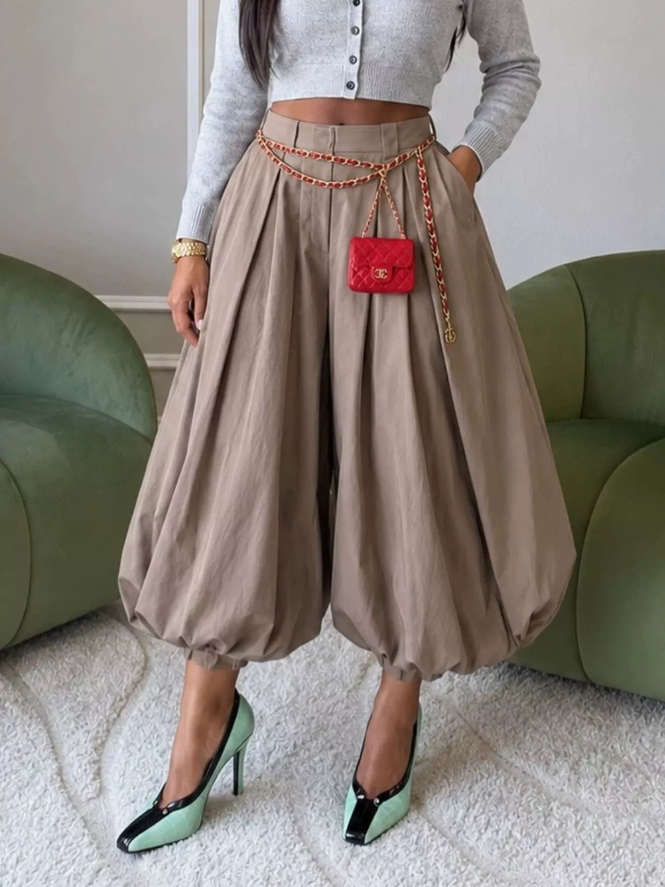 Trendsi High-Waisted Ruched Balloon Pants -
