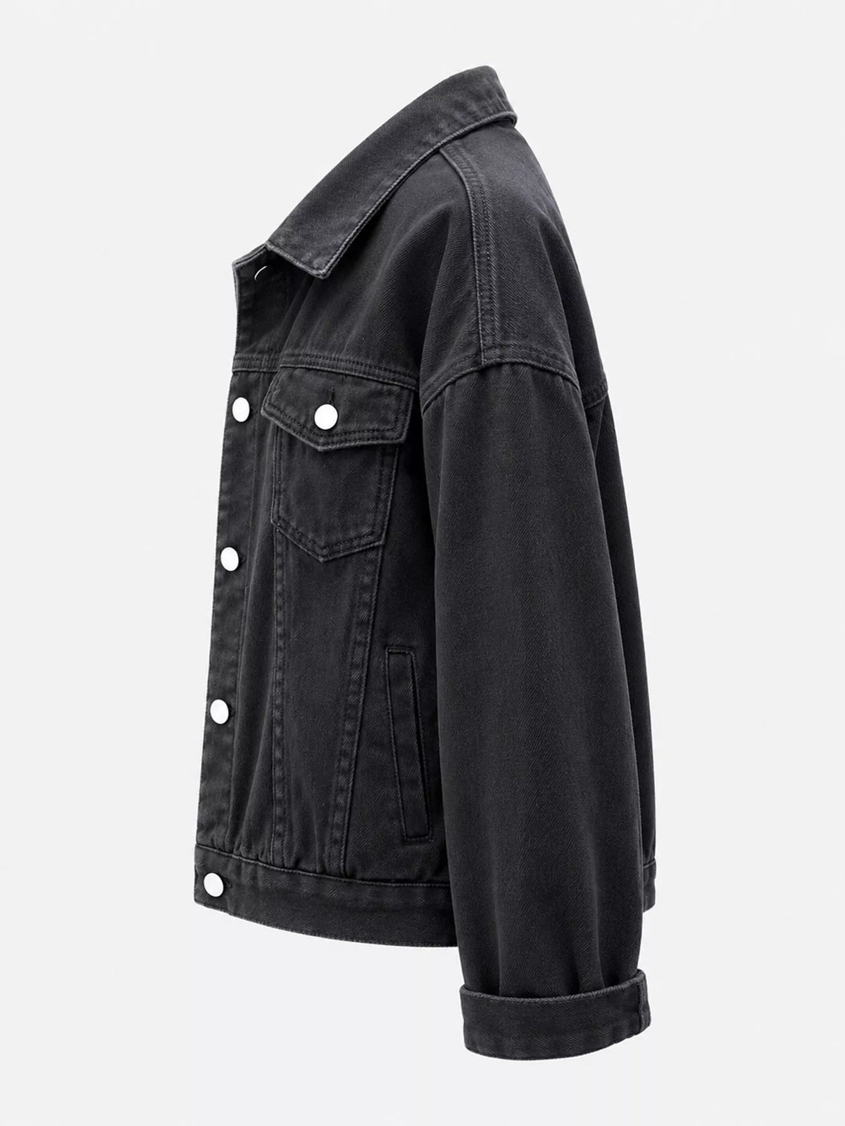 Button-Down Classic Cropped Denim Jacket — side view