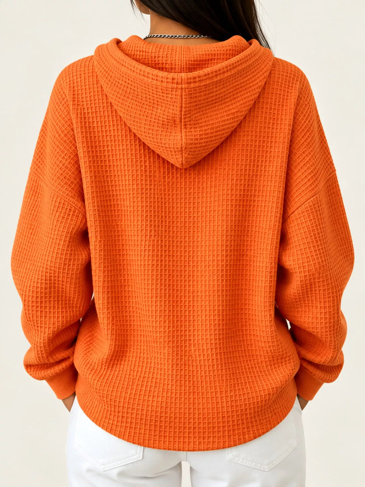 Waffle-knit hoodie, orange back