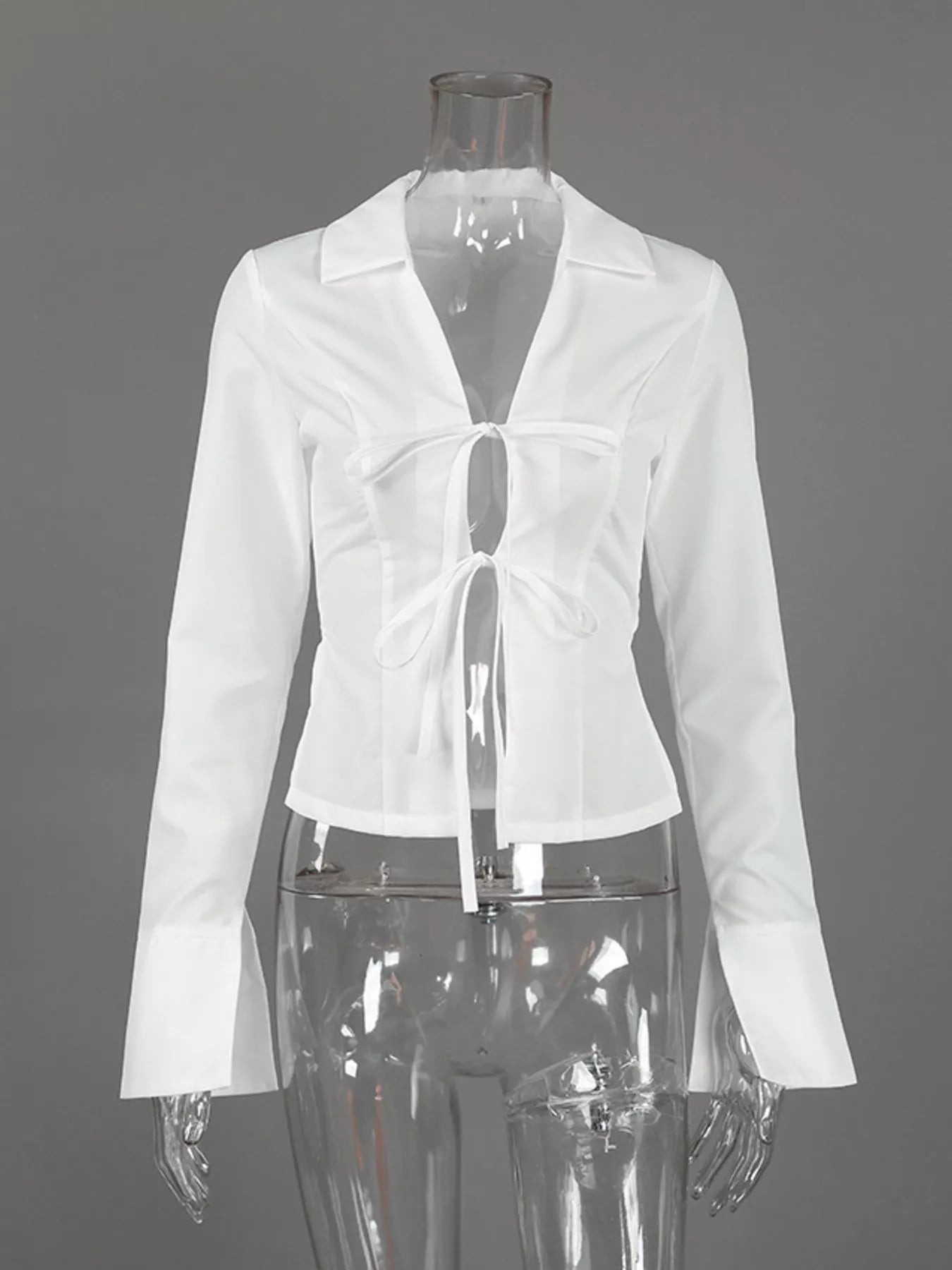 Trendsi Slim-Fit Tie Front Long Sleeve Shirt -