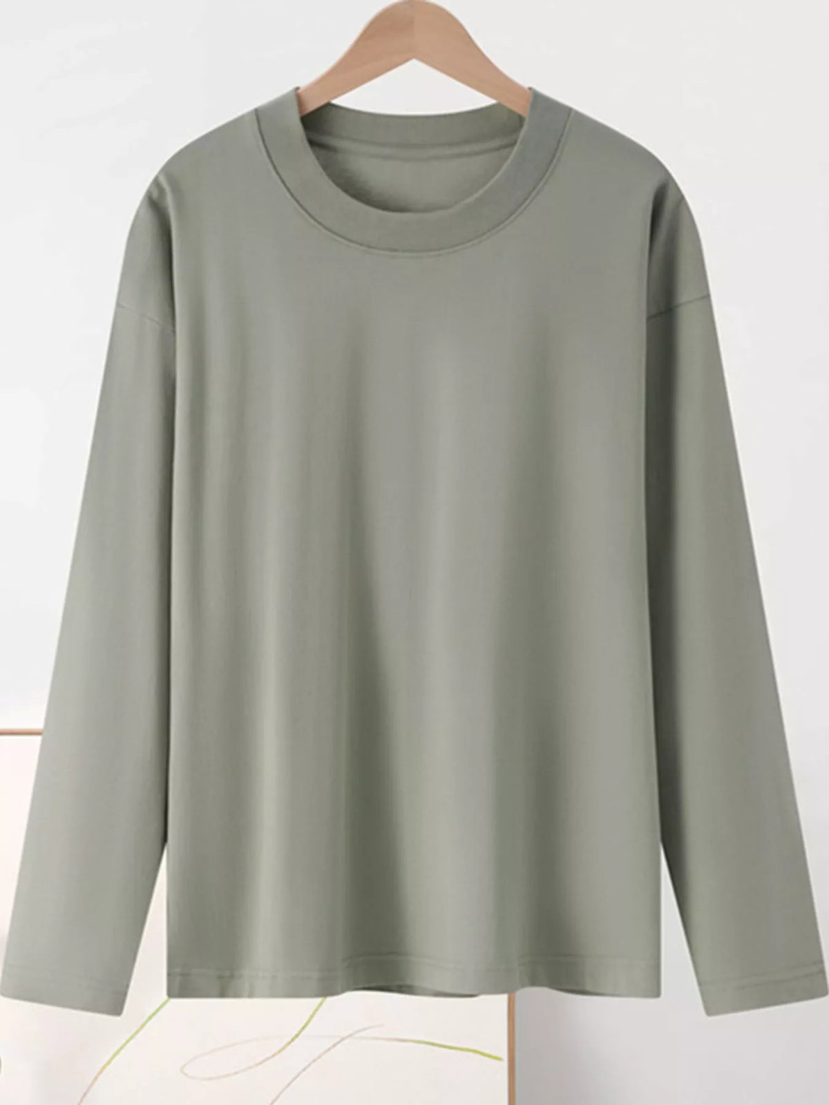 Solid Long-Sleeve Crew Neck T-Shirt — garment front