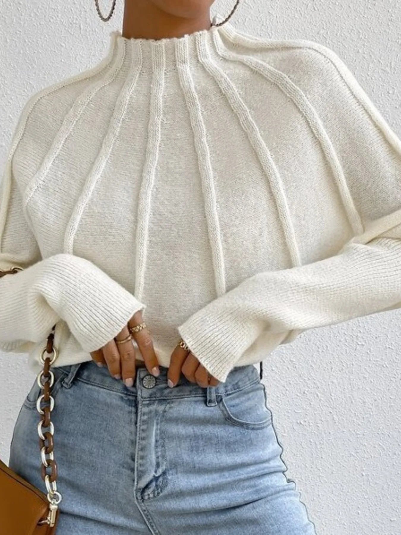 Trendsi Mock Neck Ribbed Long Sleeve Sweater -