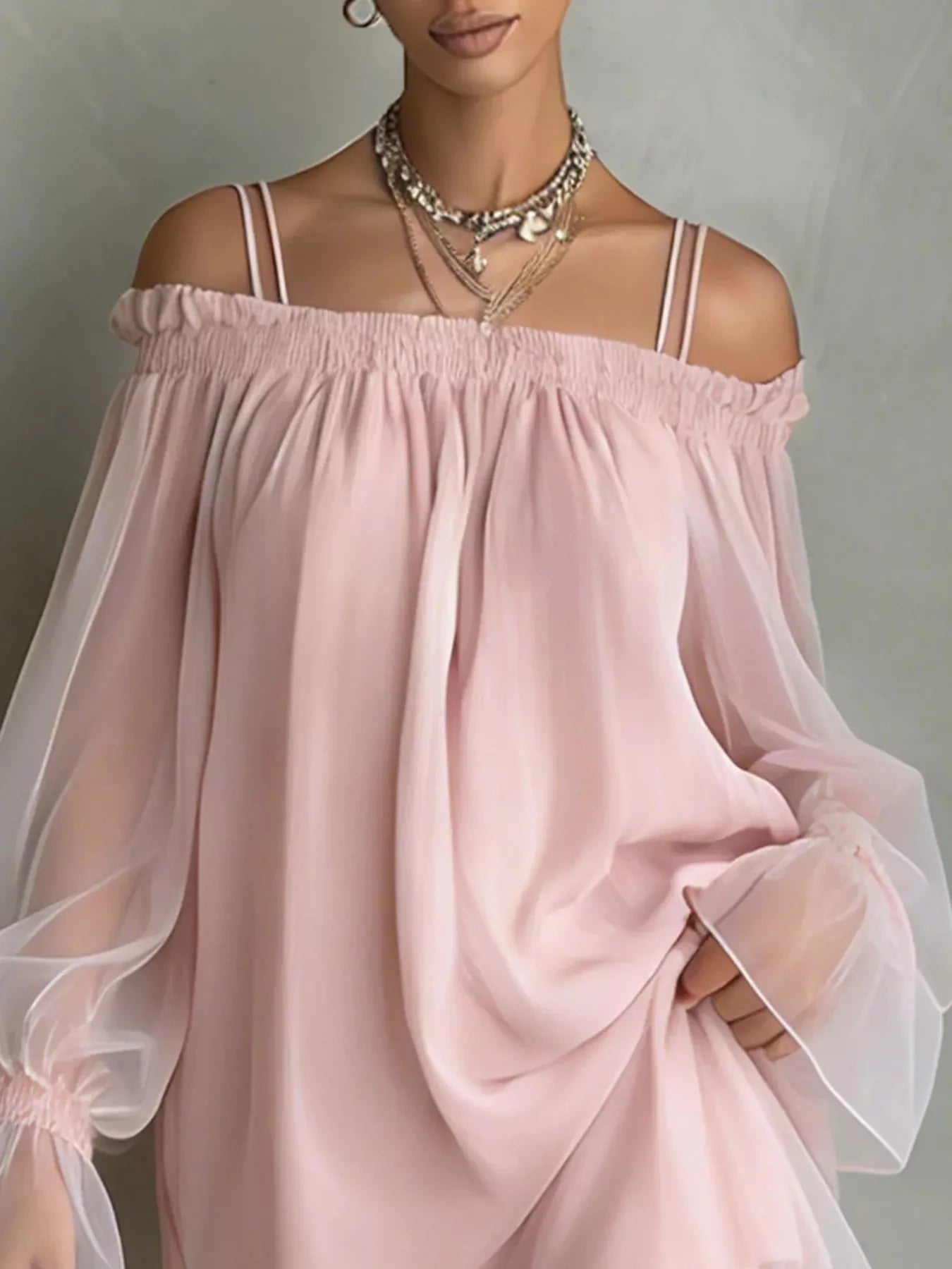Trendsi Off-Shoulder Sheer Sleeve Mini Dress -