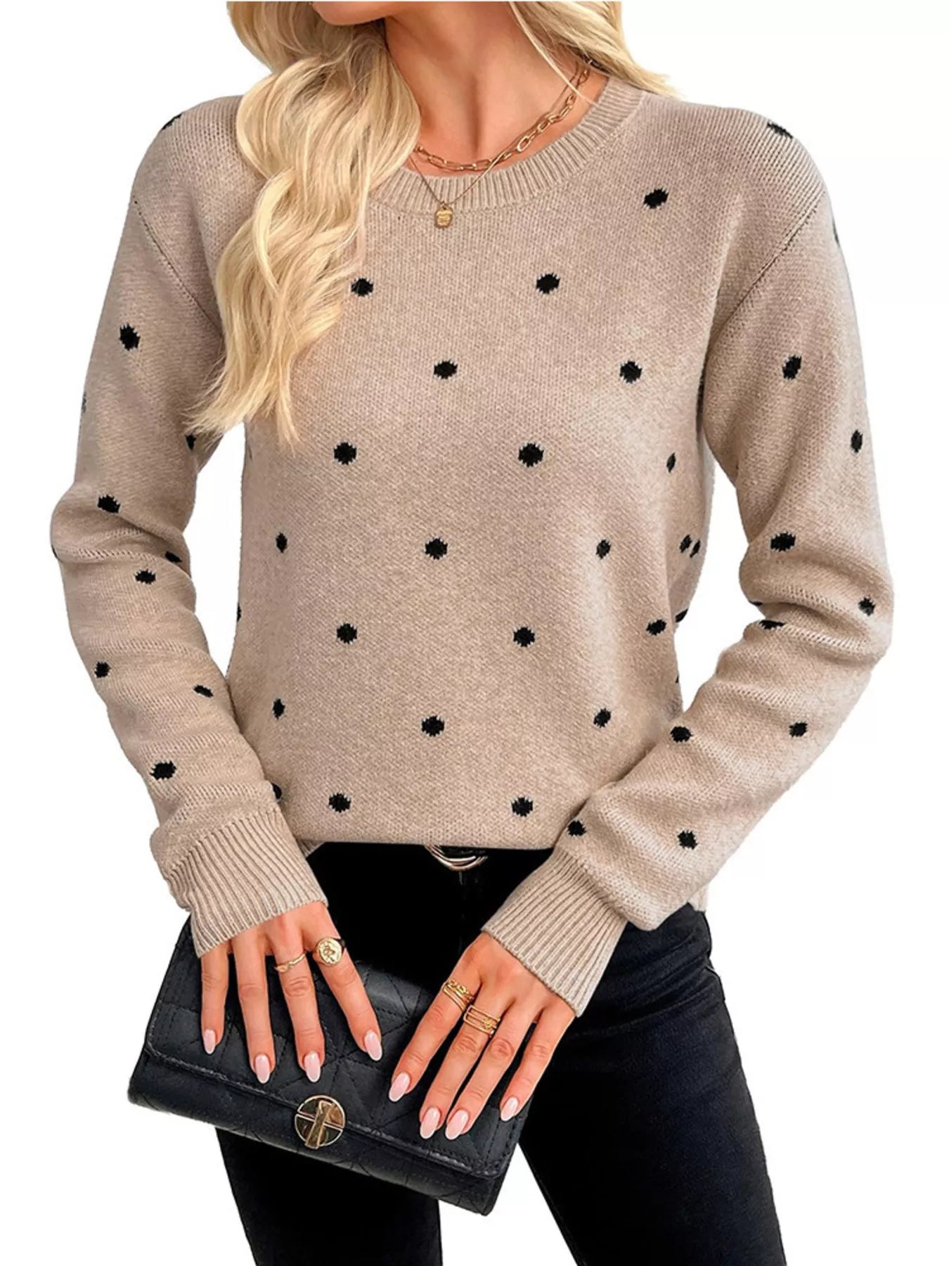 Trendsi Polka Dot Crew Neck Sweater -