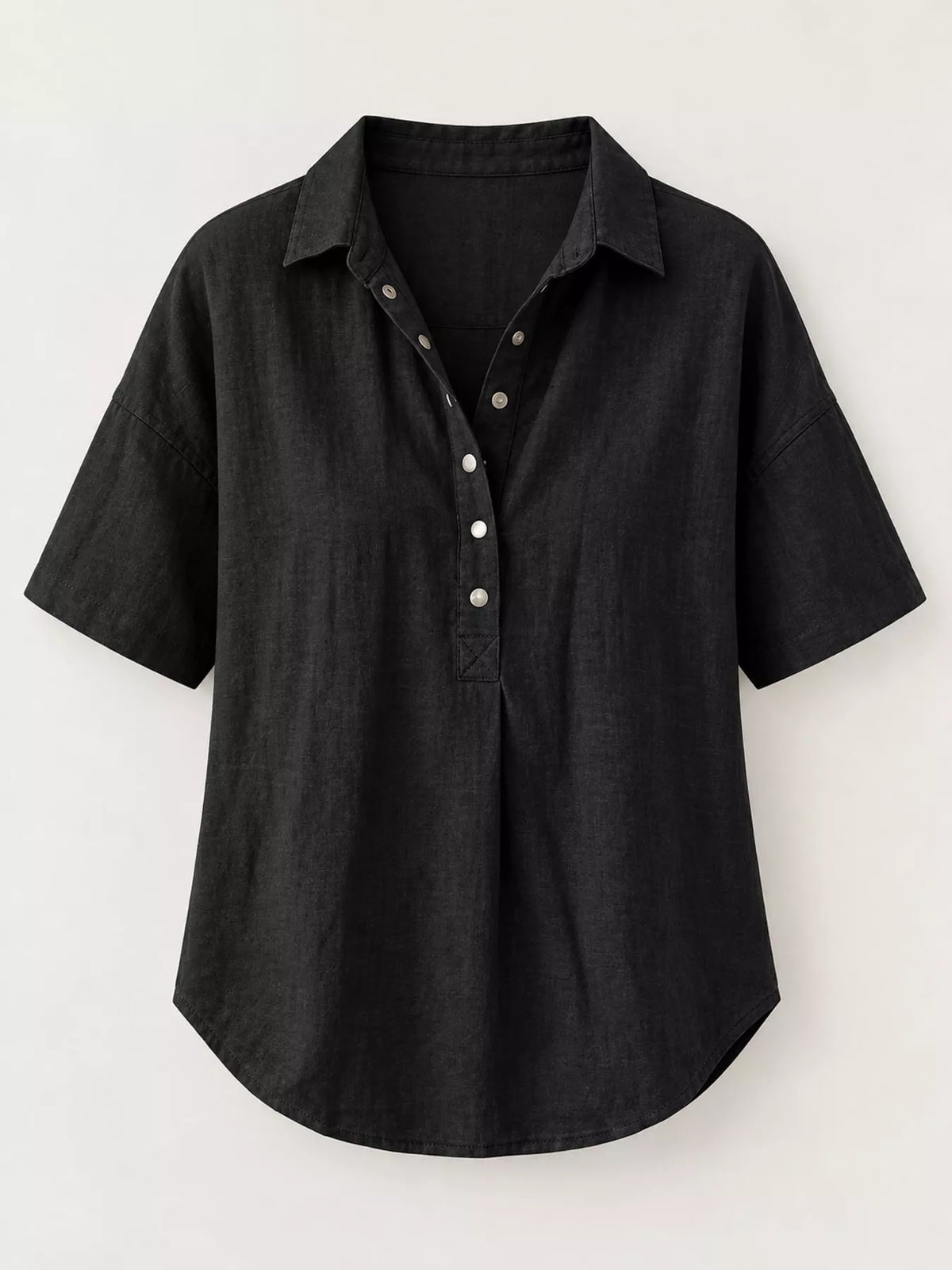 Snap Down Shirt in black, front view