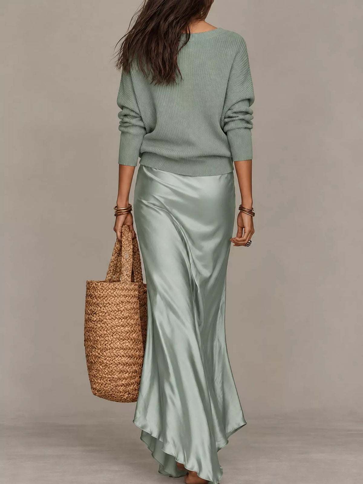 Satin Maxi Dress Two-Piece Set — back view