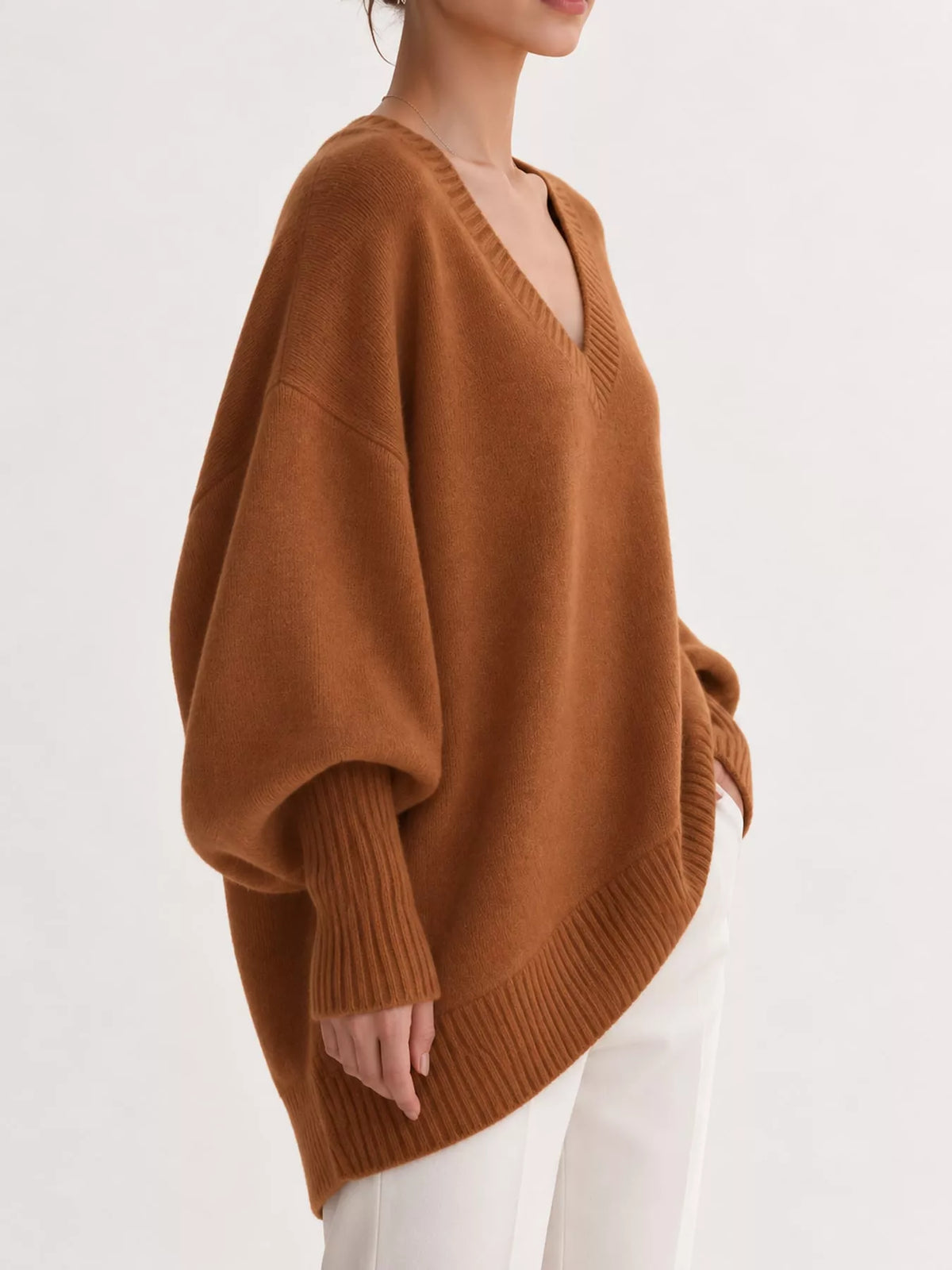 Batwing sweater, brown side
