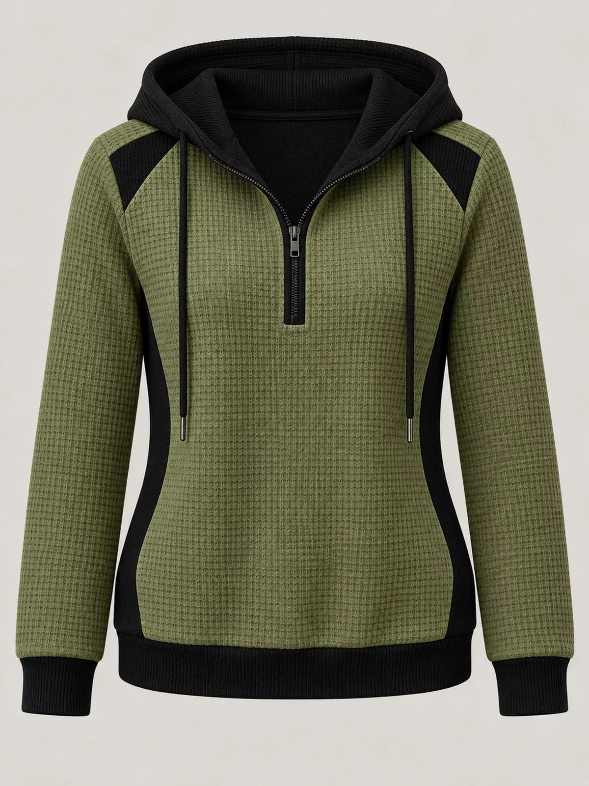 Color-Block Waffle Knit Quarter-Zip Hoodie — garment front