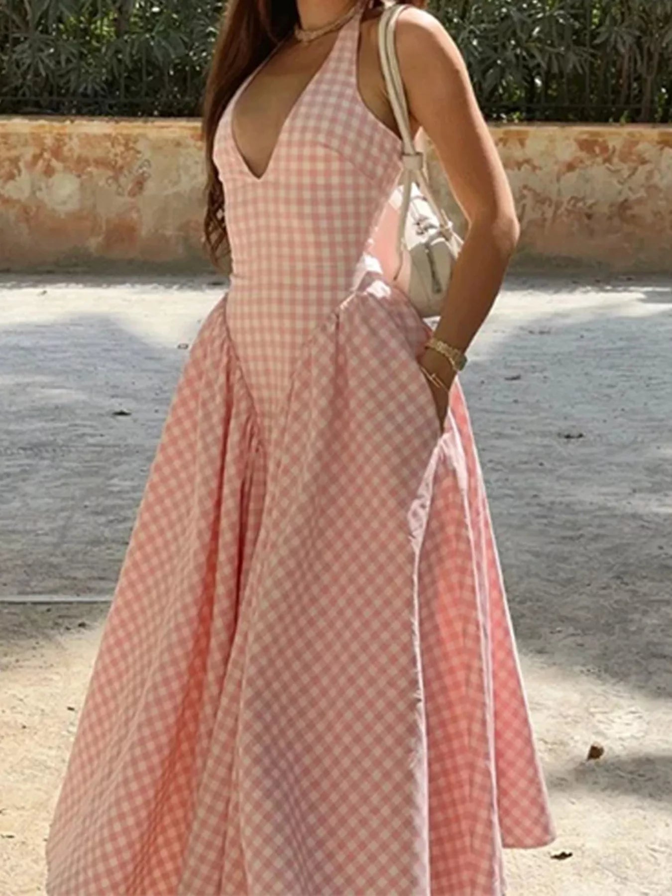 Trendsi Full Size Gingham Halter Neck Maxi Dress Plus Size -