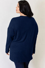 Trendsi Basic Bae Full Size Ribbed Half Button Long Sleeve High-Low T-Shirt - Pants