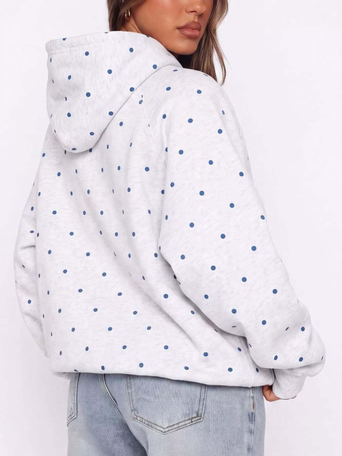 Trendsi Polka Dot Raglan Sleeve Hoodie -
