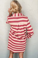 Trendsi Double Take Full Size Striped Contrast Collared Neck Long Sleeve Dress -