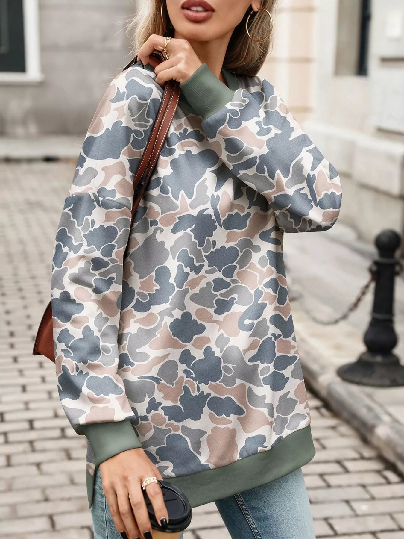 Trendsi Camouflage Print Crewneck Sweatshirt -