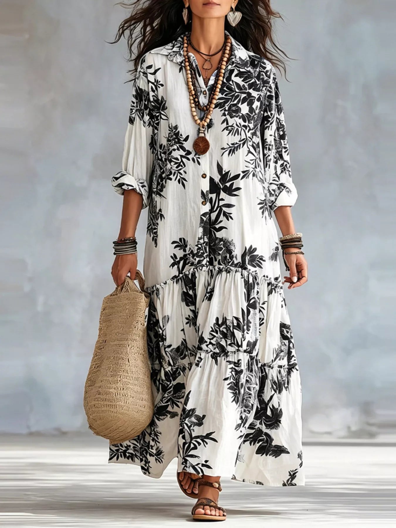 Trendsi Printed Button Front Maxi Dress -