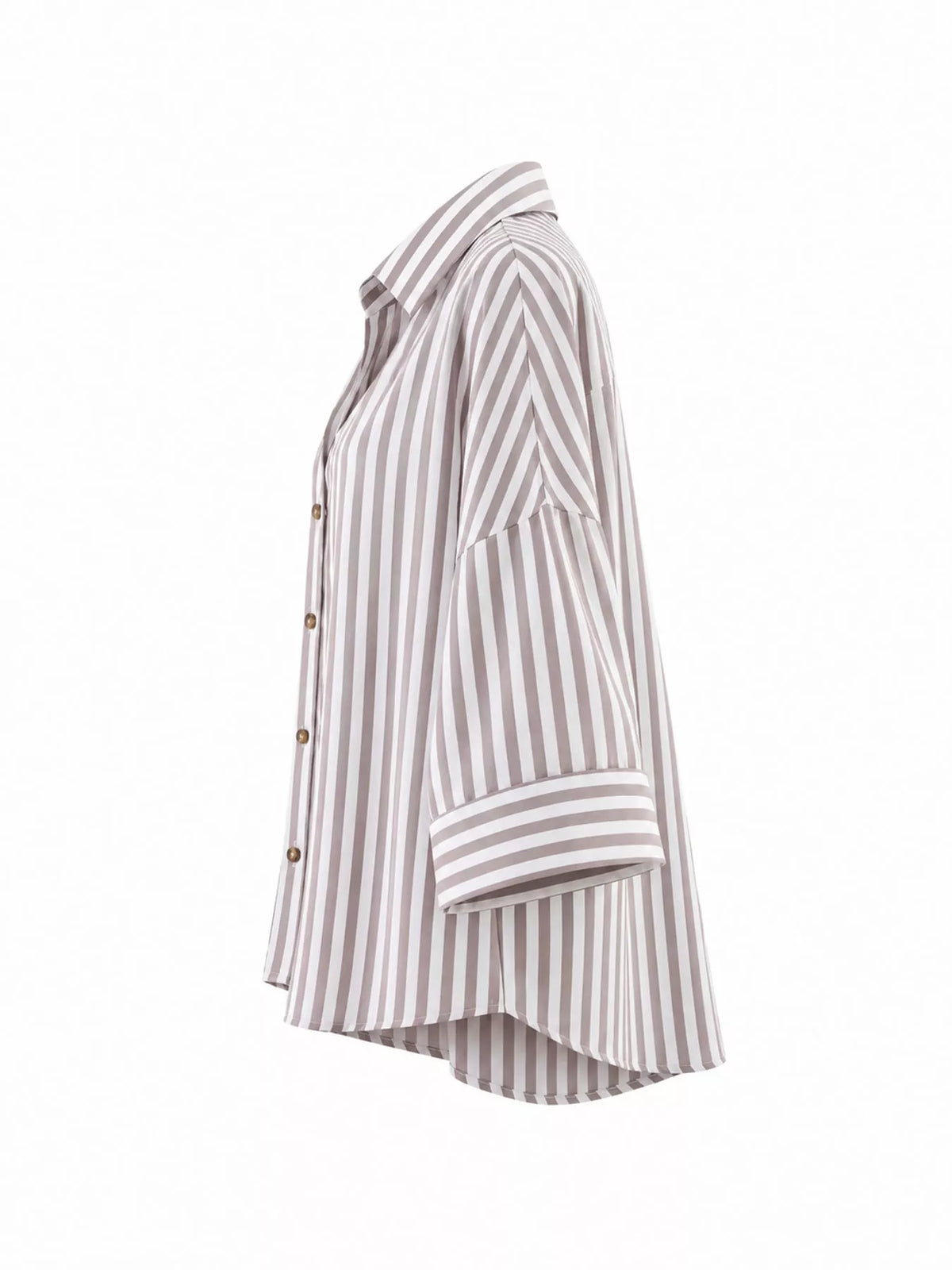 Light Gray Stripes button-up three-quarter sleeve shirt