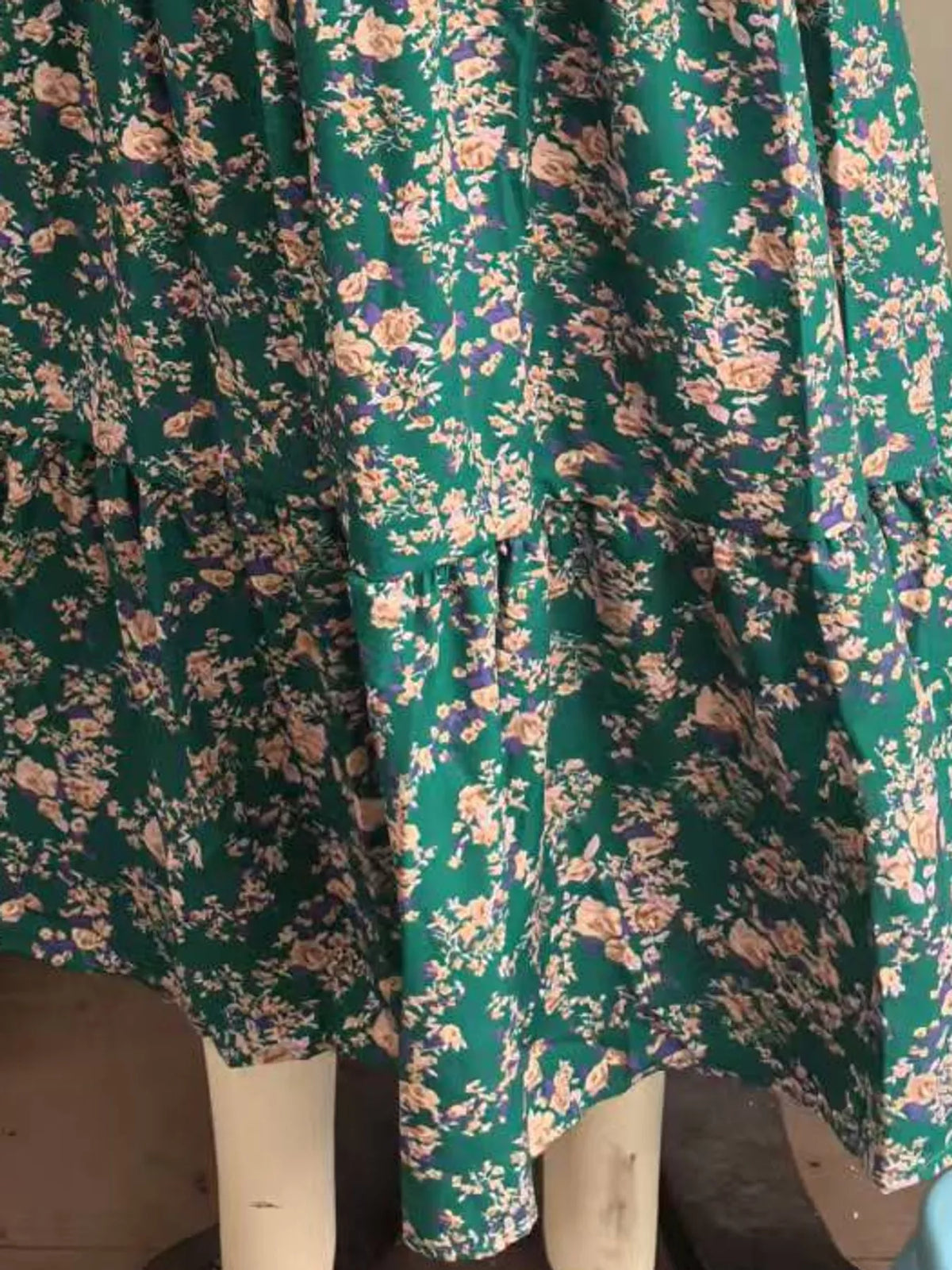 Green floral drawstring tiered skirt — design and construction details
