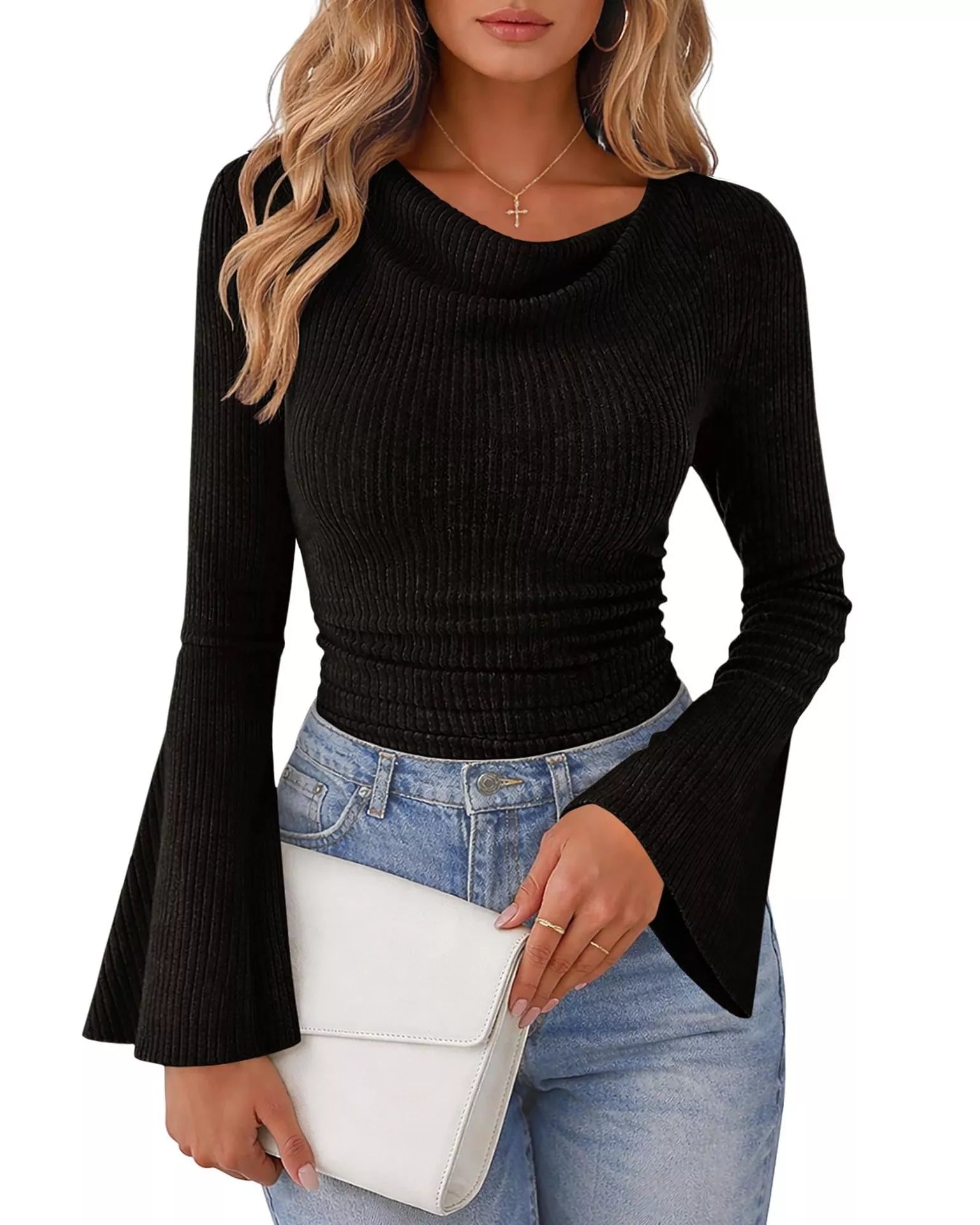 Trendsi Ribbed Bell Sleeve T-Shirt -