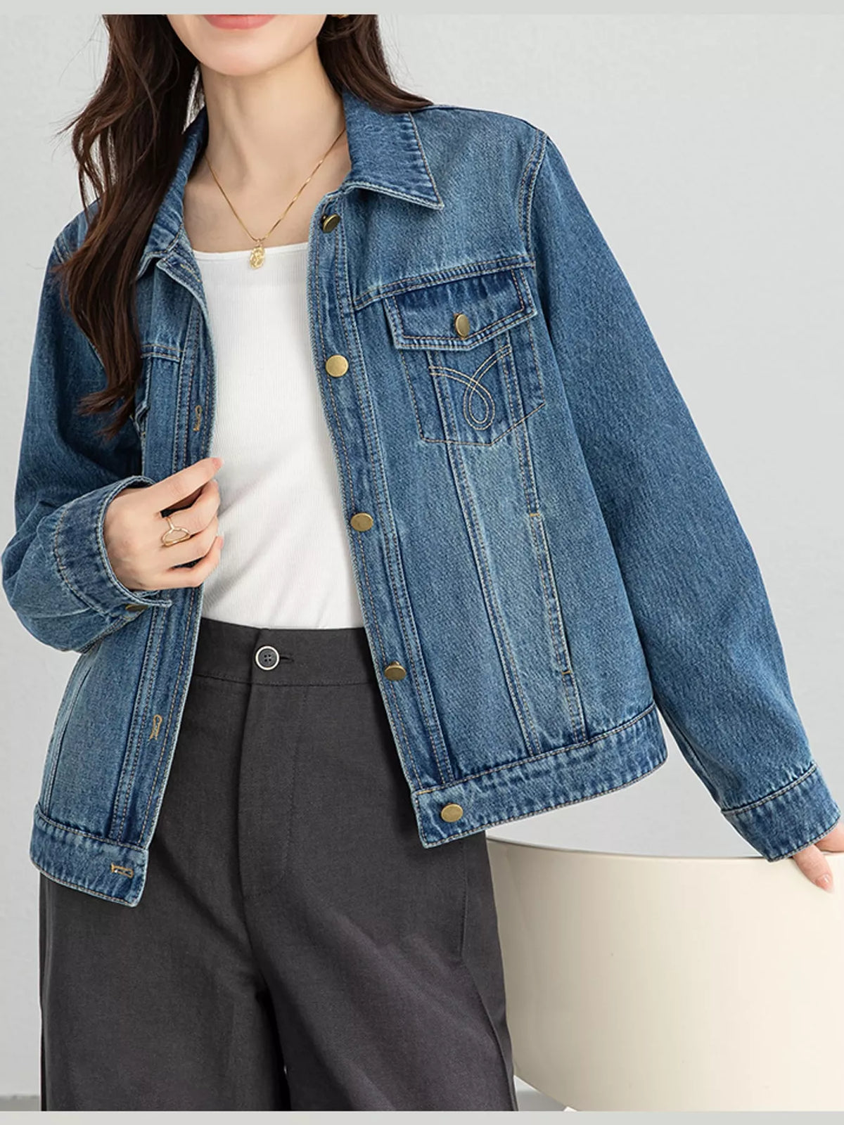 Vintage Wash Relaxed Fit Denim Jacket — front view