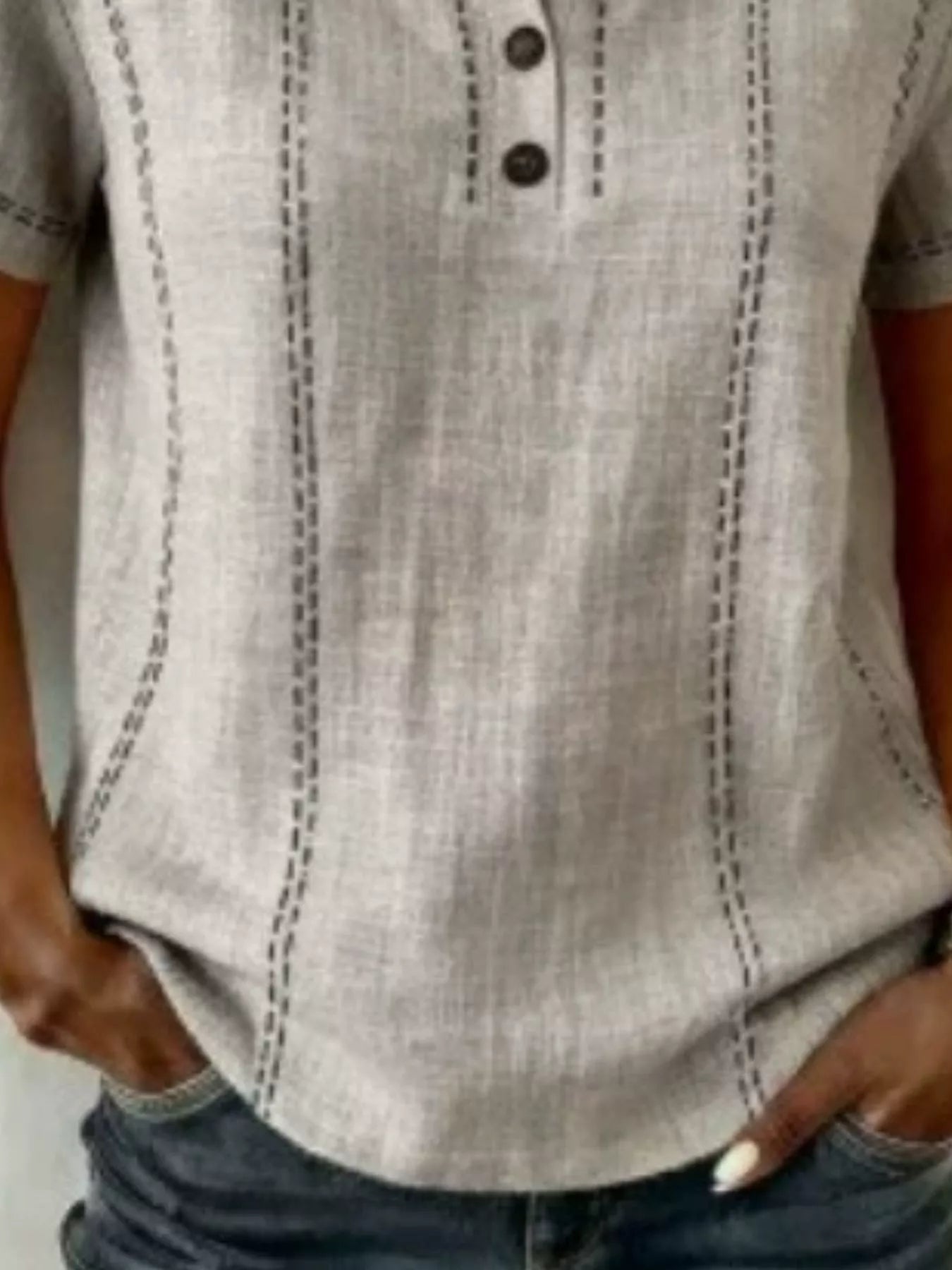 Trendsi Full Size Button Detail Short Sleeve Blouse Plus Size -