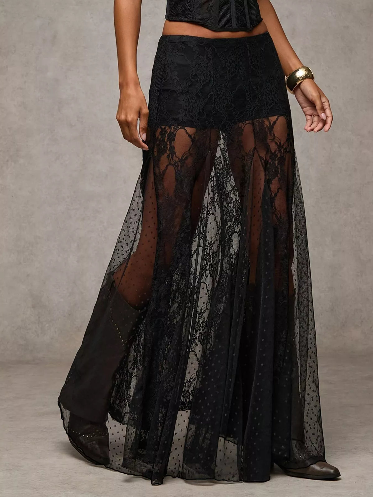 maxi skirt, front view on model