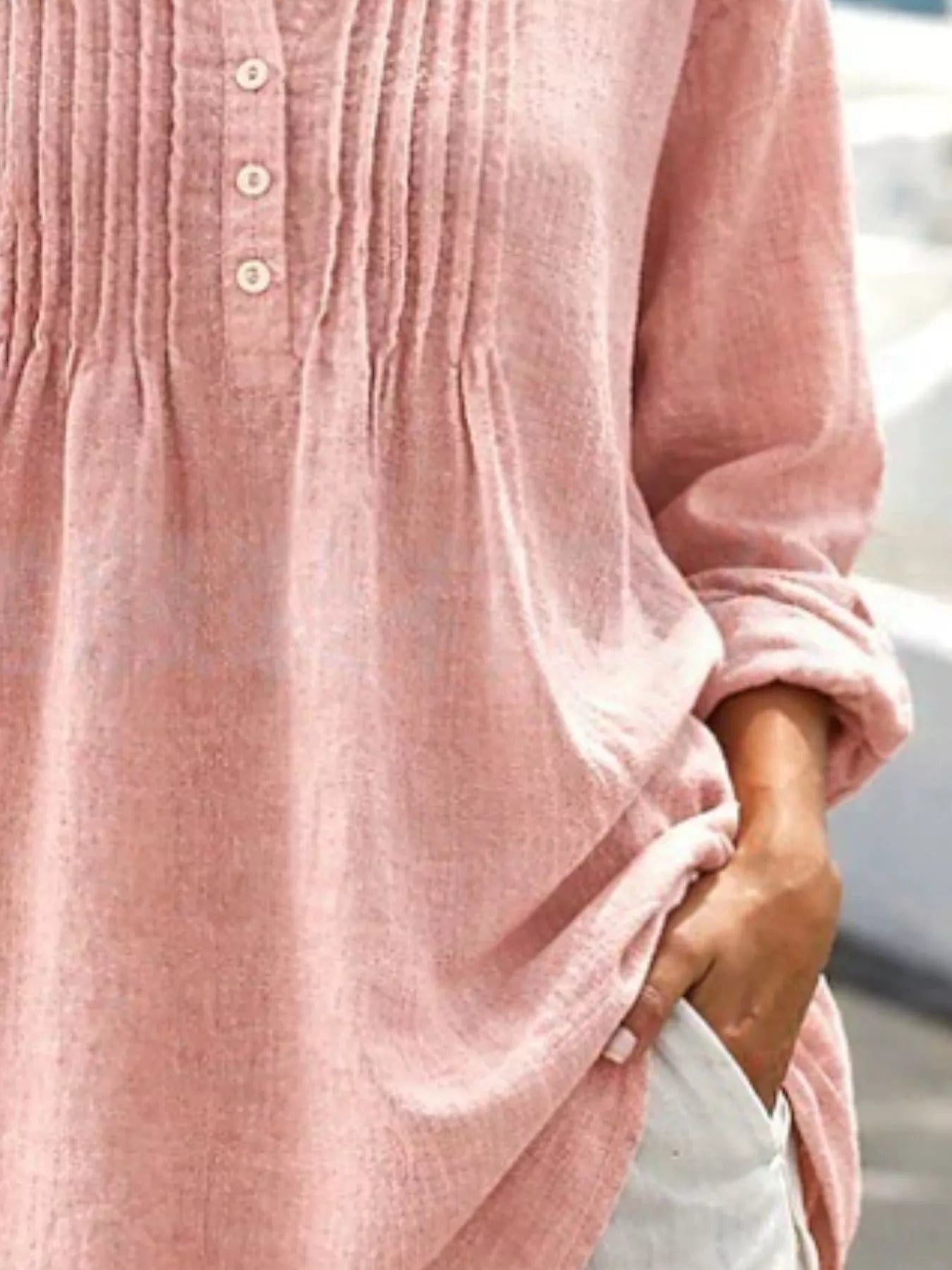 Trendsi Casual Button Detail Long Sleeve Linen Shirt -