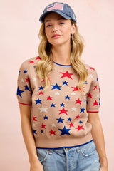 Trendsi BiBi 4th Of July Multi Star Patterned Cozy Knit Top -