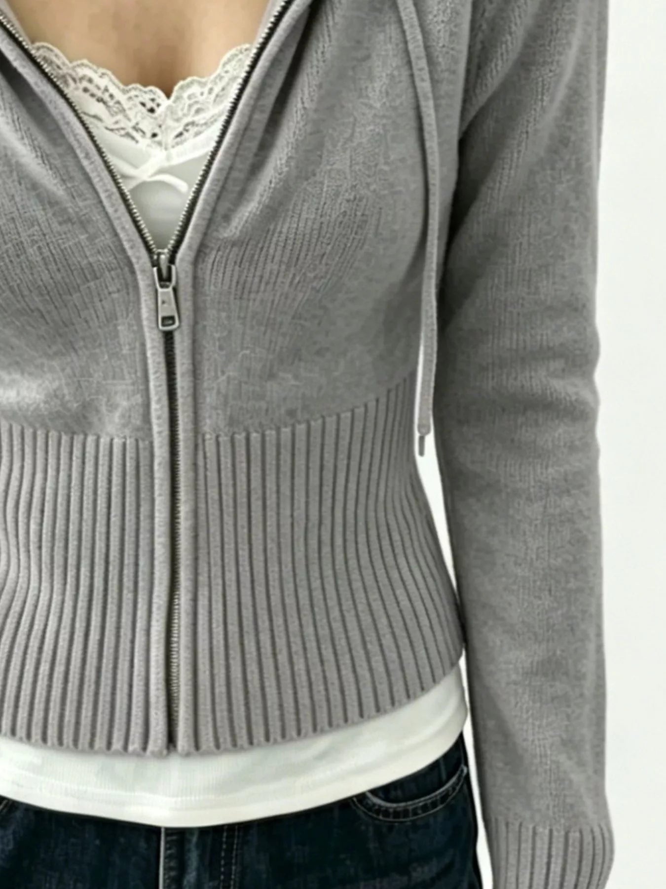 Trendsi Zip-Up Cropped Hooded Cardigan -