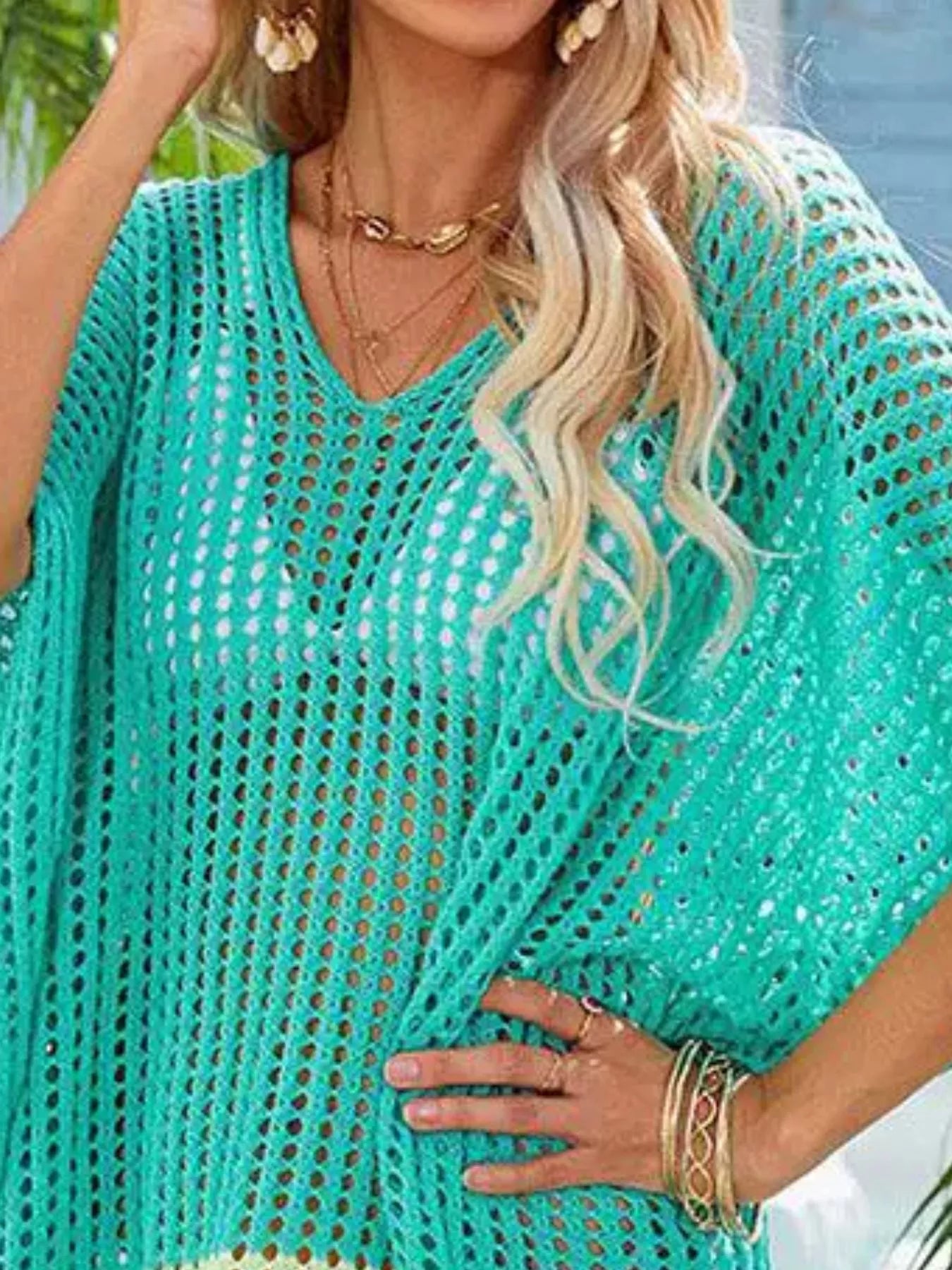 Trendsi Crochet Rainbow Trim Cover-Up Dress -