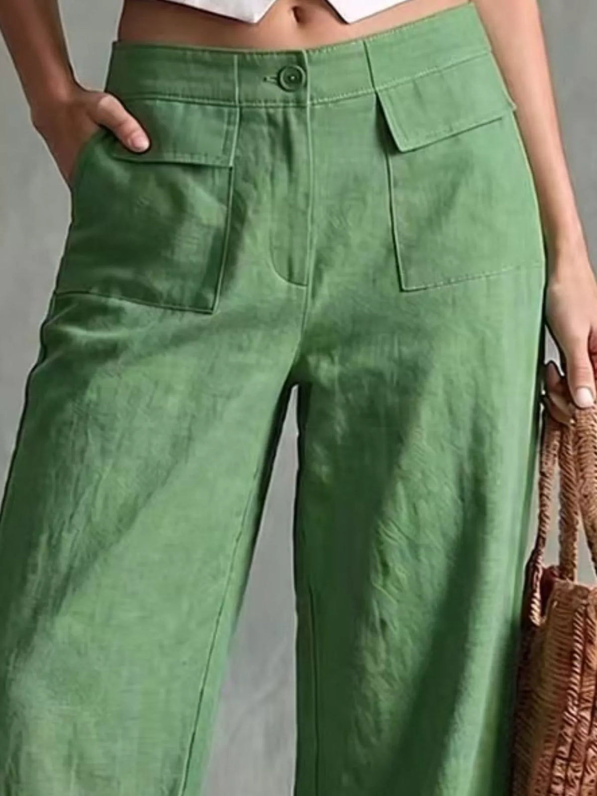 High-Waisted Wide-Leg Utility Pants, pocket detail