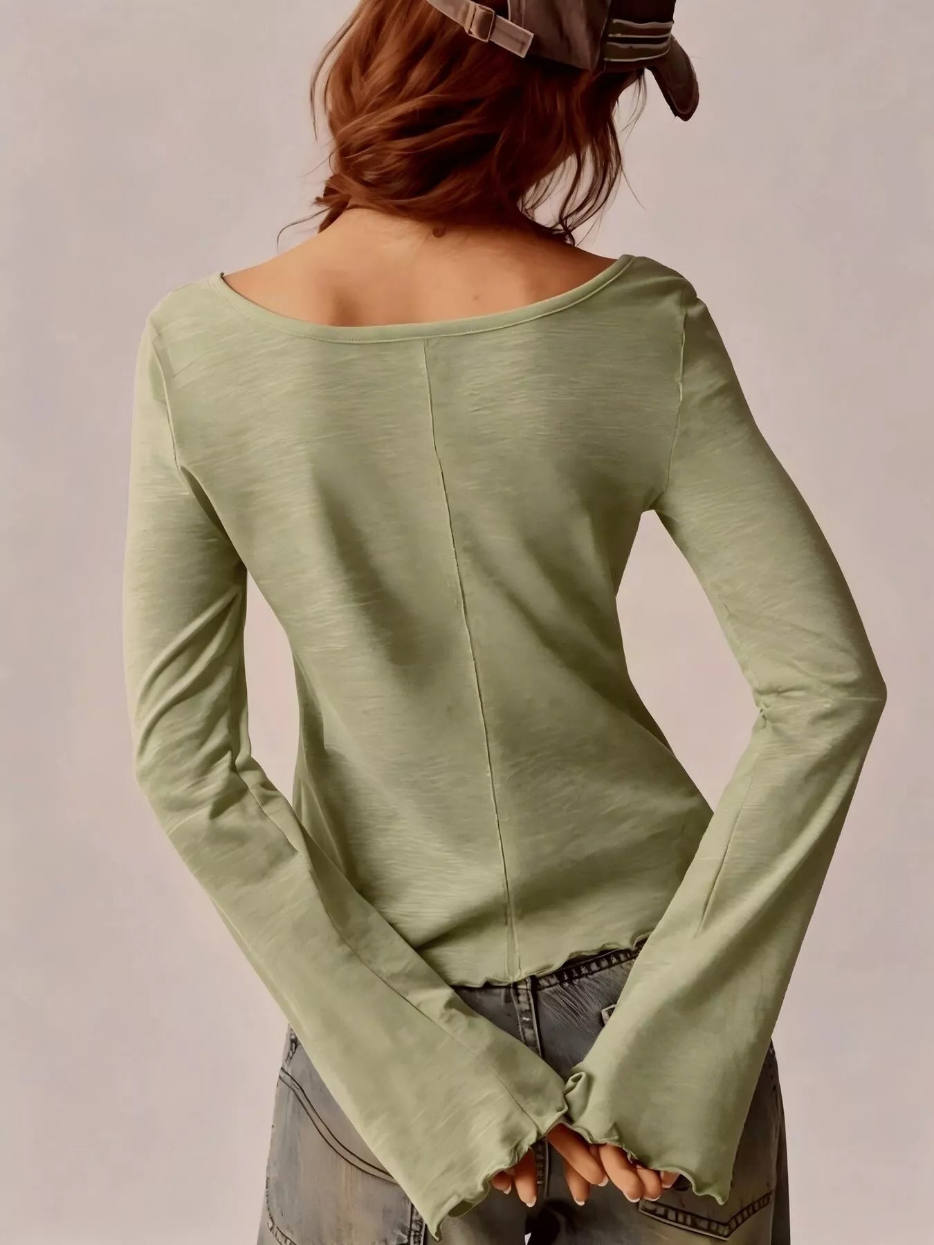 Trendsi Square Neck Long Sleeve Slim-Fit T-Shirt -
