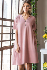 Trendsi Heimish Full Size Solid Ribbed Mini Dress with Button Plus Size -