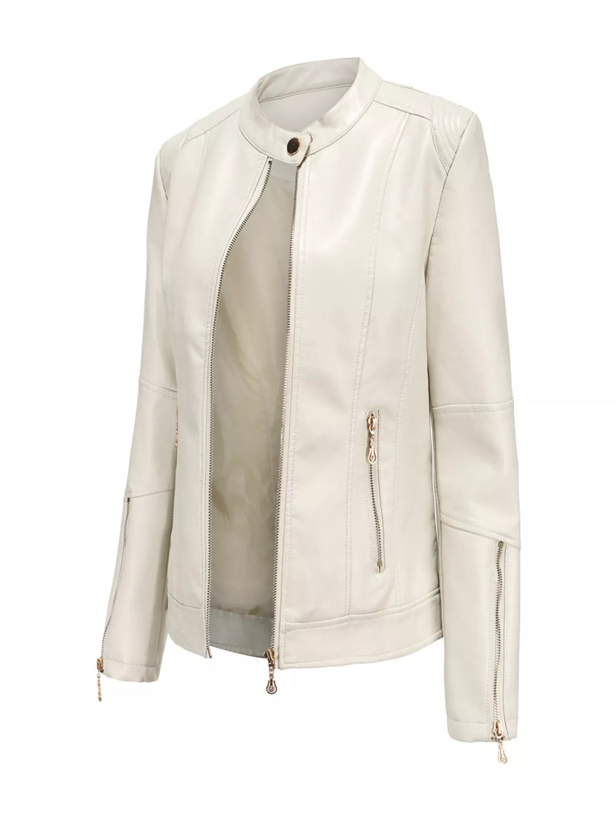 Slim Fit Faux Leather Moto Jacket — garment front