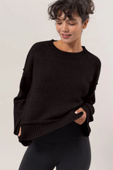 Trendsi HYFVE Round Neck Dropped Shoulder Ribbed Sweater - Shirts