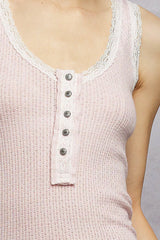 Trendsi POL Lace Trim Tank with Front Button Closure -